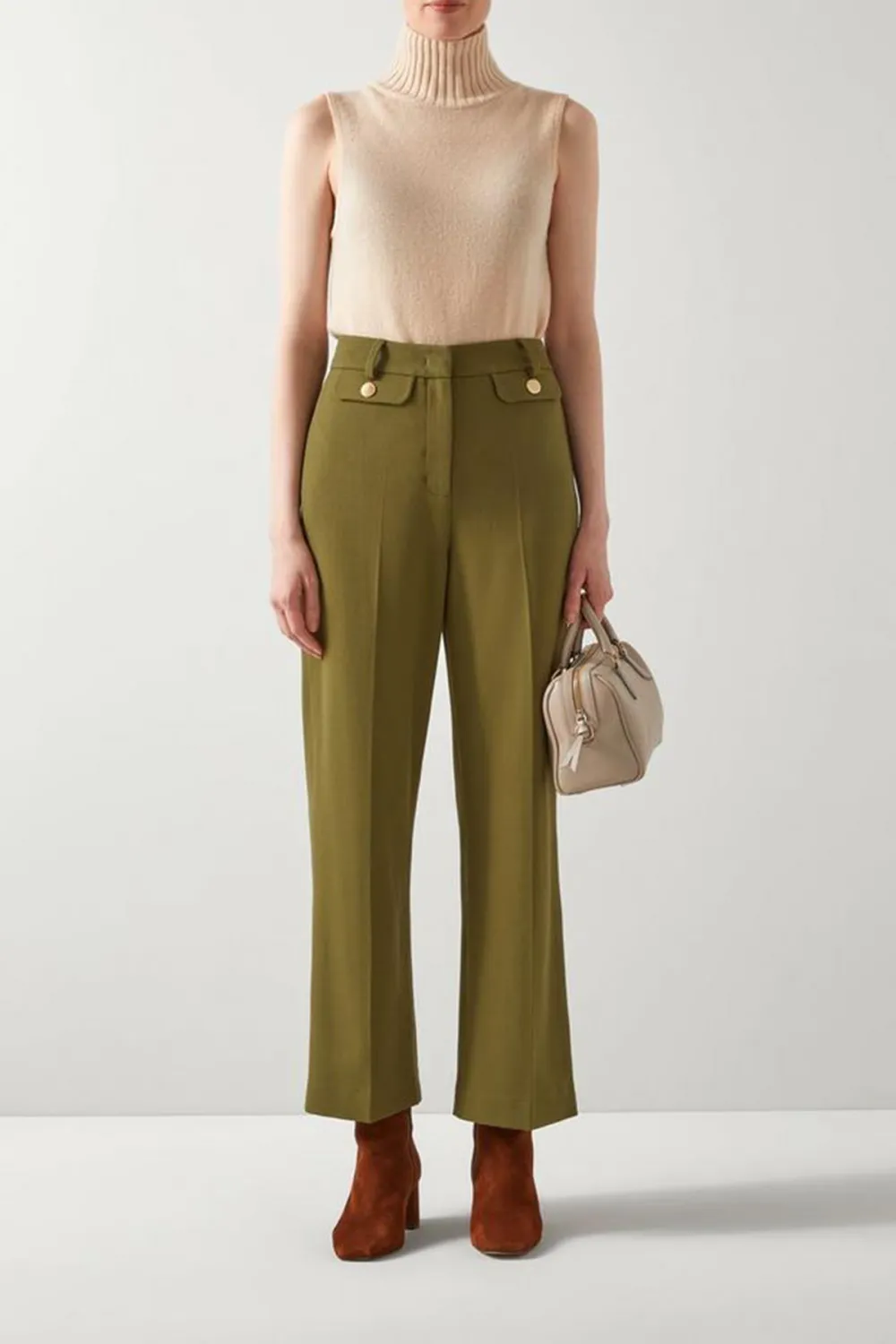 Olive Green High Waist Wide Leg Trousers