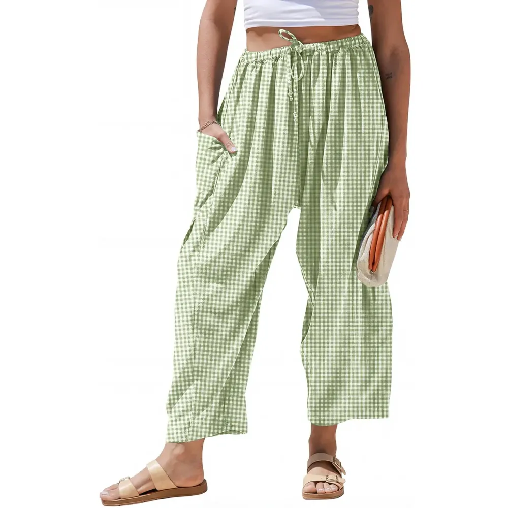 Women's Wide Leg Gingham Striped Plaid Pants