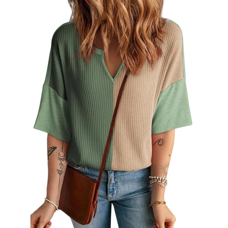 Women‘s Summer Tops Fashion 2025 Half Sleeve Waffle Knit Shirts