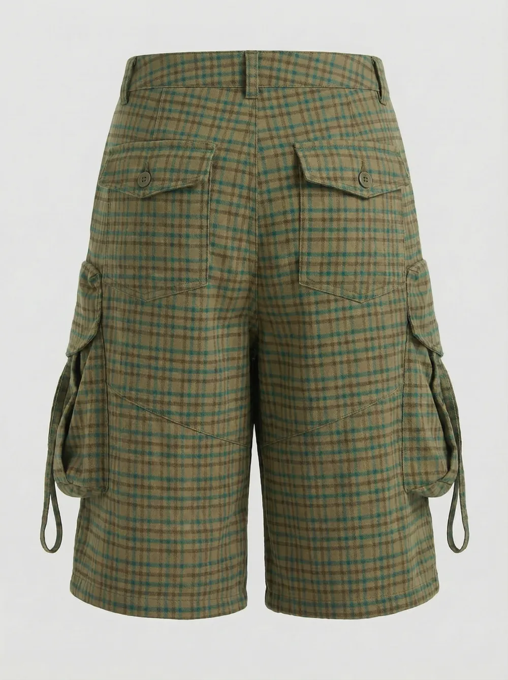 Wide-Leg Camouflage Plaid Cargo Culotte Pants