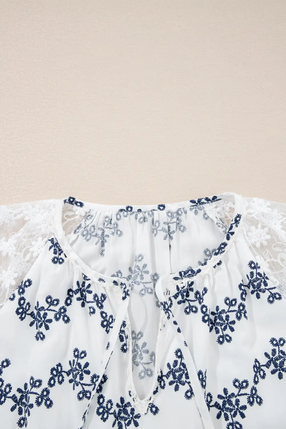 Floral Embroidered Lace Trim Blouse