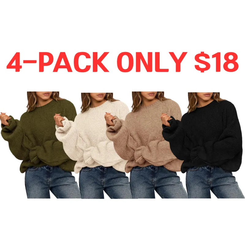 Womens Sweaters Fall 2025  Long Sleeve Crewneck Oversized Sweater Chunky Pullover Loose Outfits（Just $3 a set!)