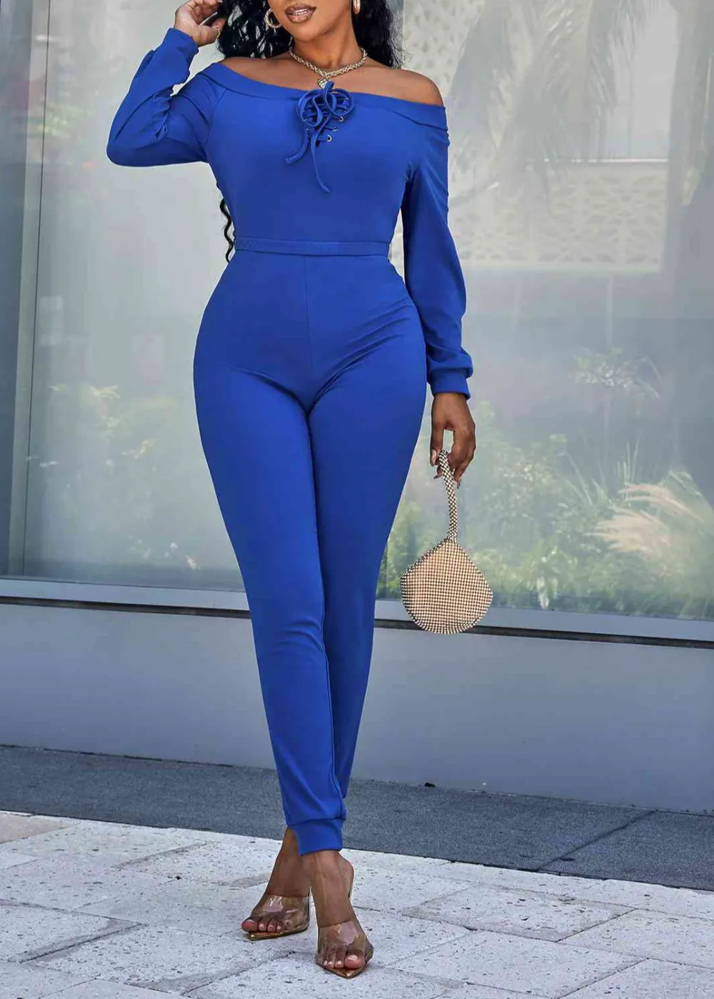Lace Up Off Shoulder Long Sleeve