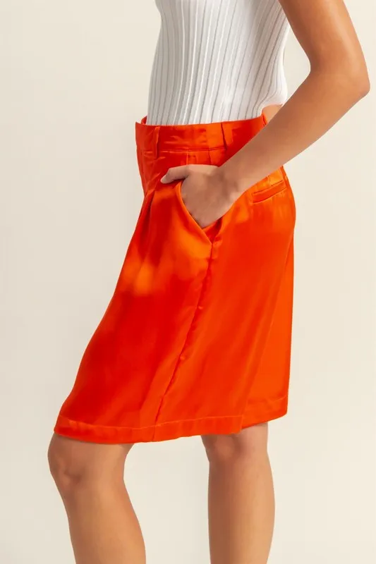 Casual High-Waist Pleated Satin Shorts