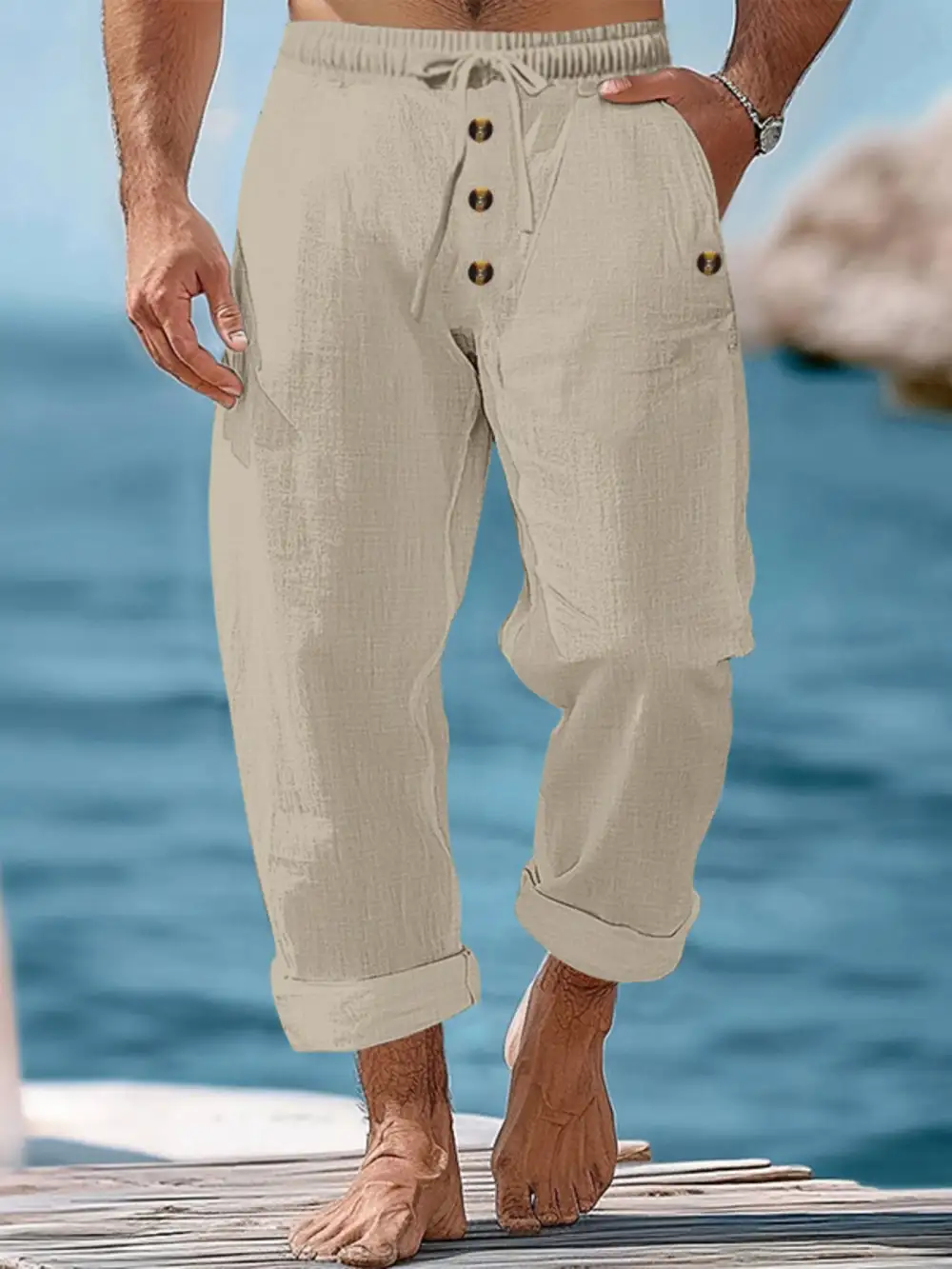 Men's Full Size Button Fly Drawstring Pants Plus