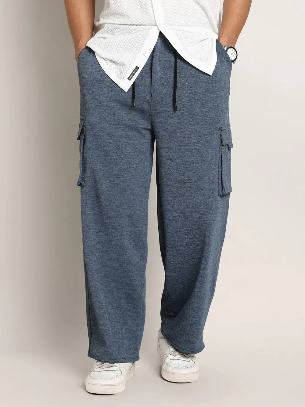 Blue Casual Style Relaxed Cargo Trousers