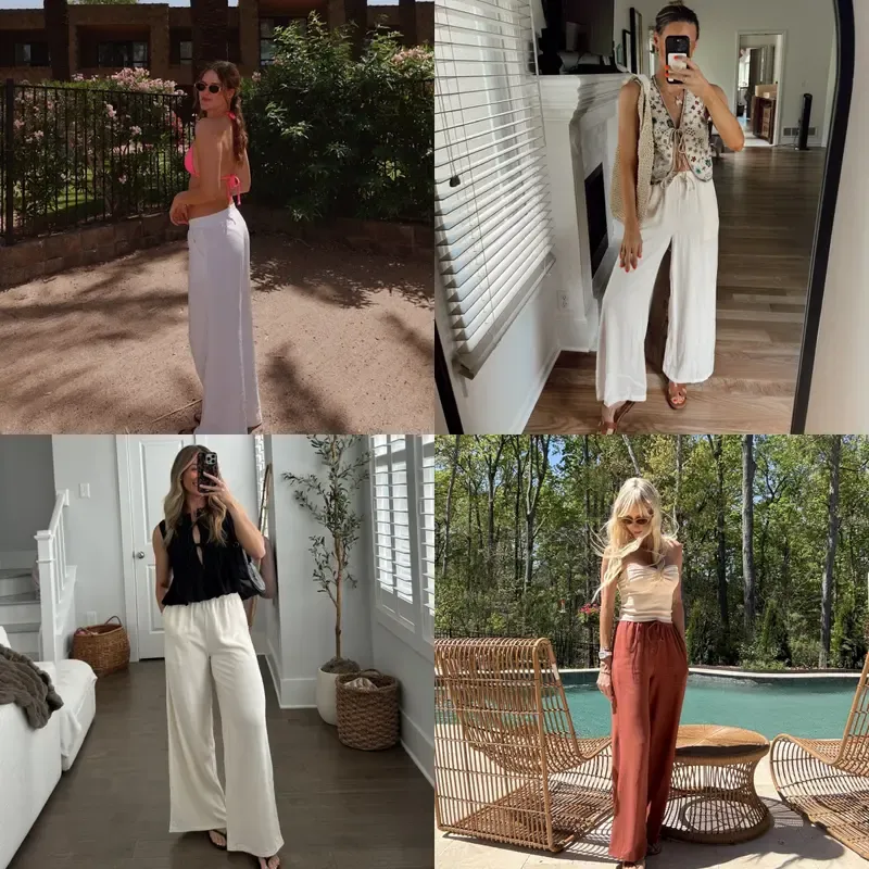 Women’s Wide Leg Palazzo Pants with Pockets – Lightweight Summer Trousers