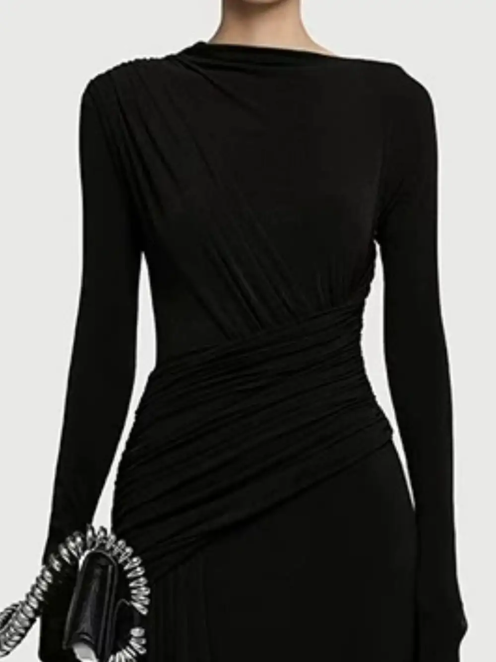 Drape Ruched Long Sleeve Maxi Dress