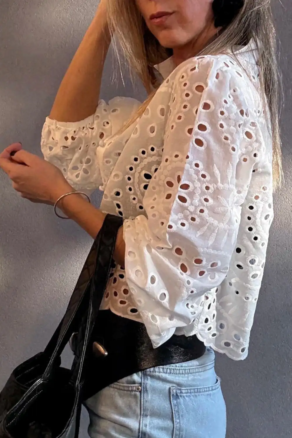 Embroidered Puff Sleeve Casual Shirt