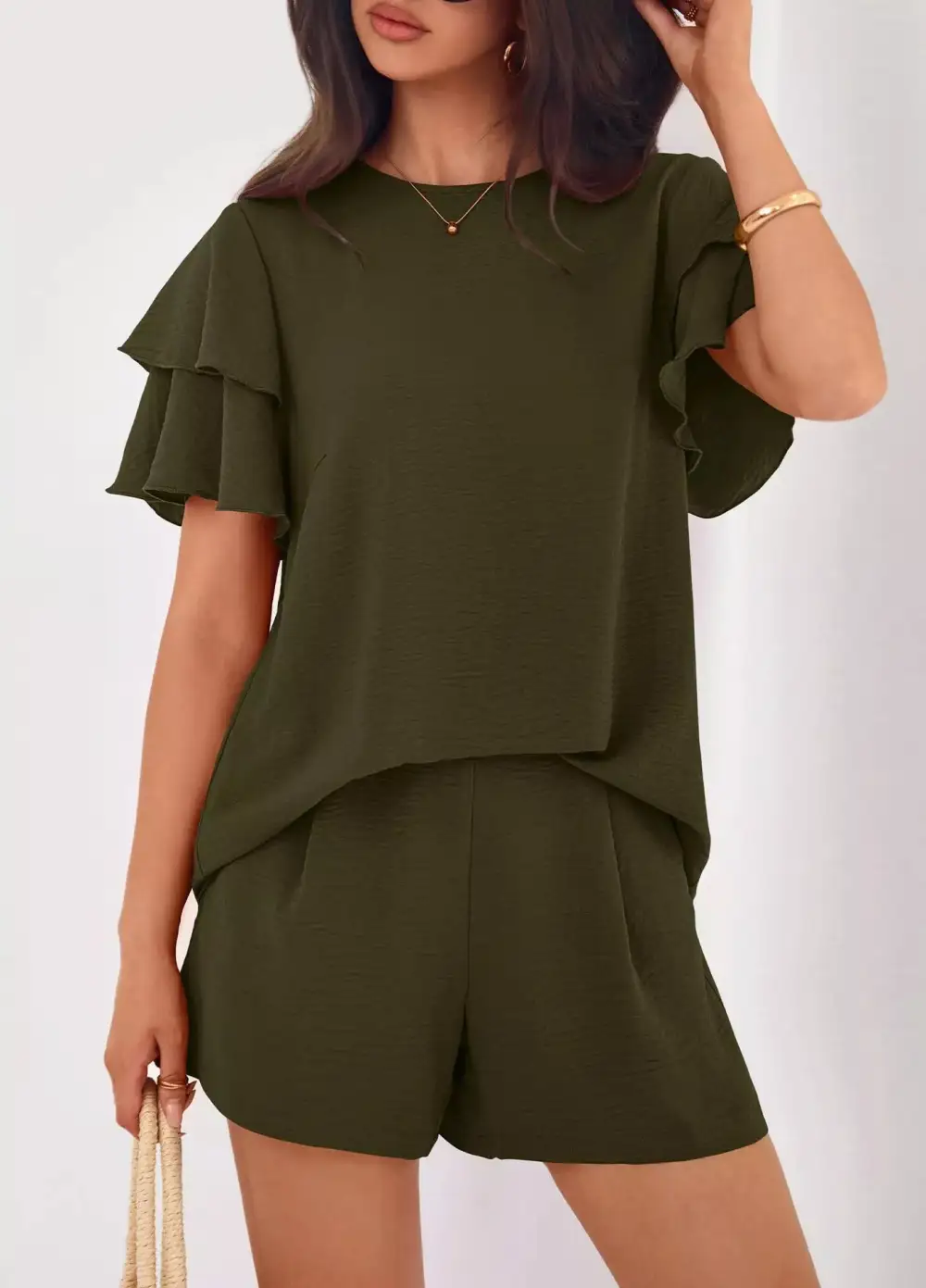 Ruffle Sleeve Top and Shorts Two-piece Set Everyday Look