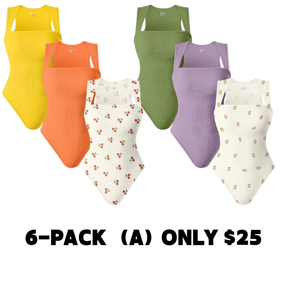 Womenswear 3 Piece Bodysuits Stretchy Underwear Sexy Ribbed Square Neck Sleeveless Stretchy Tank Tops Bodysuits Soft Lady
