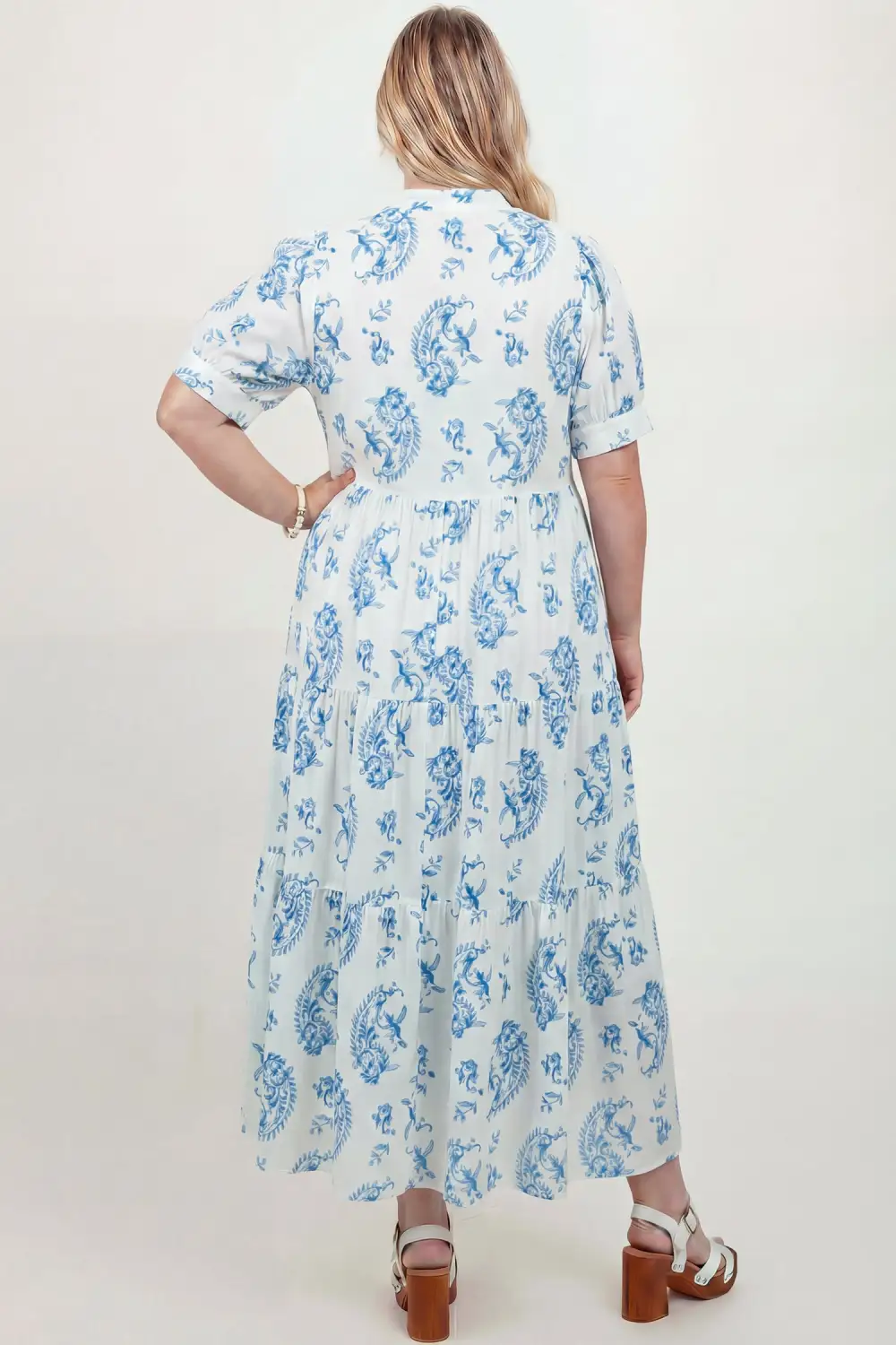 Floral Geometric Print Split Neck Maxi Dress