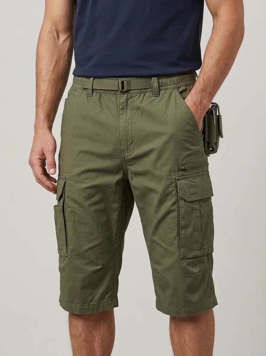 Men's Tactical Outdoor Olive Green Multi-Pocket Cargo Shorts