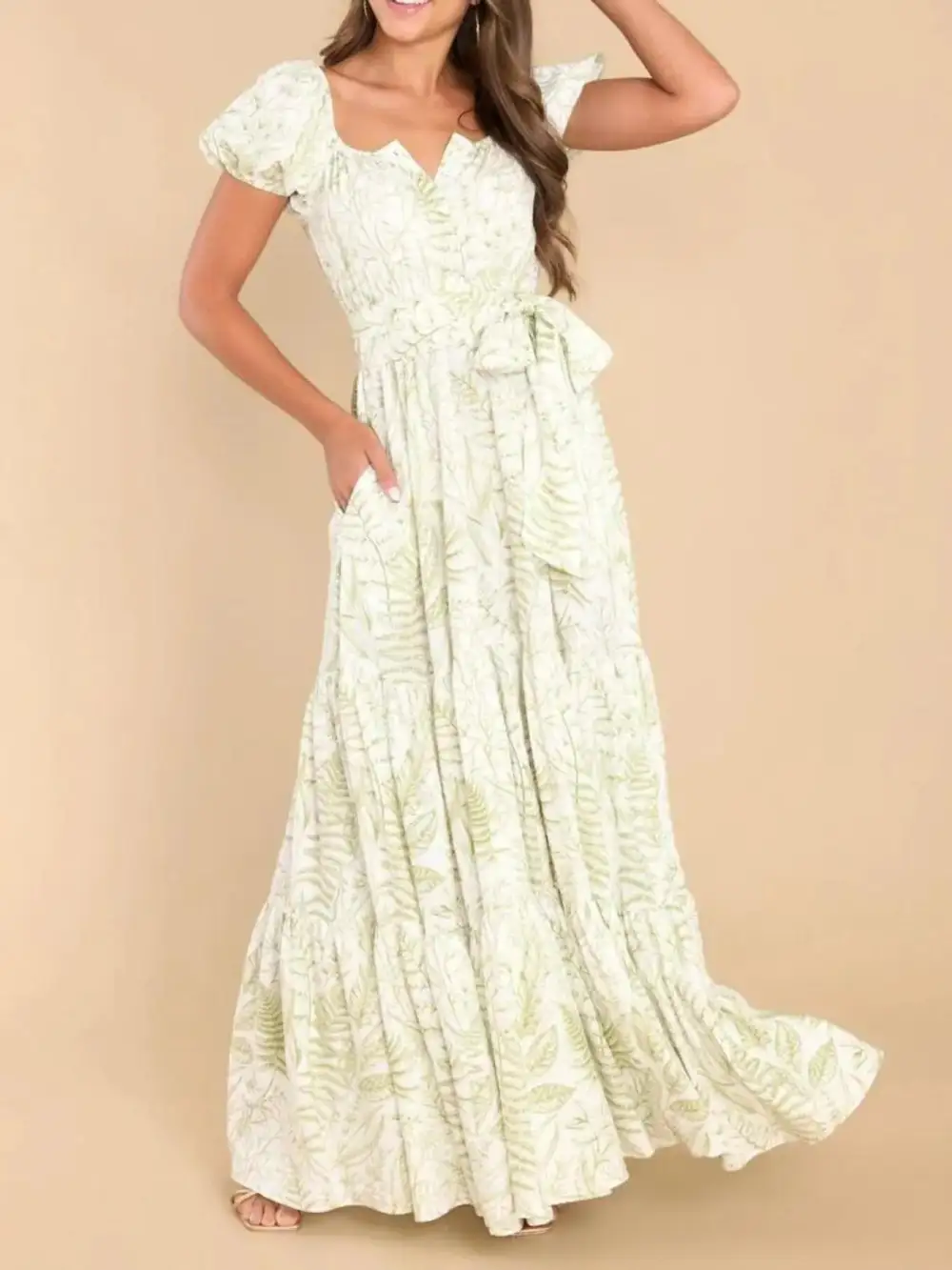 Puff Sleeve Printed Maxi Dress