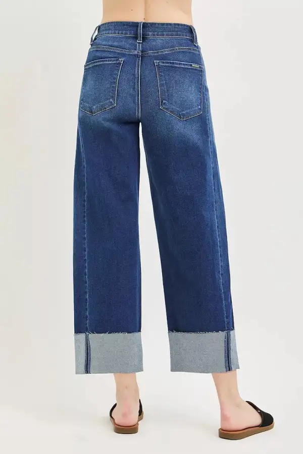 Barrel Leg Cuffed Denim Jeans