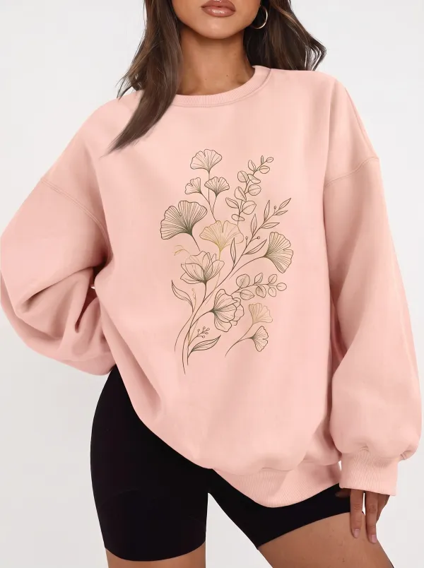 Women's Botanical Nature Lover Ginkgo Leaf Printed Sweatshirt