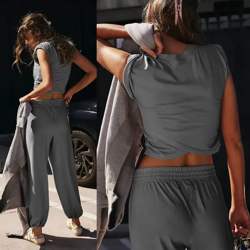 Women's Casual Short-Sleeve T-Shirt and Sweatpants Tracksuit