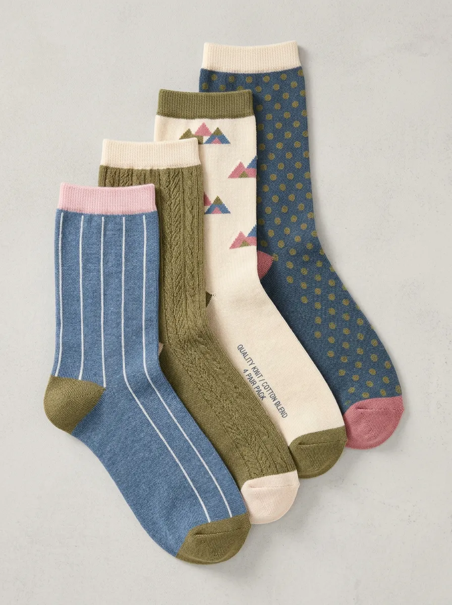 Relaxed Striped Printed Casual Look Women's Four Pair Socks