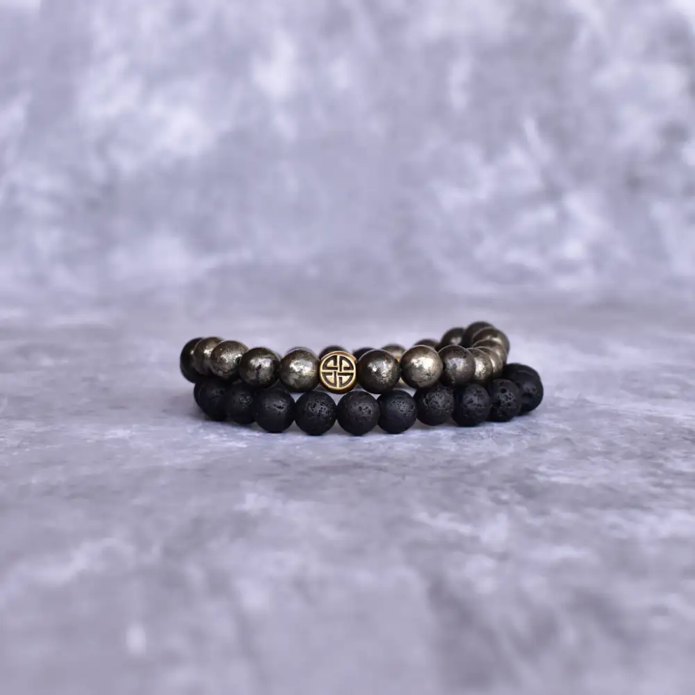 Celtic Knot Dual-Stone Lava Pyrite Bead Bracelet