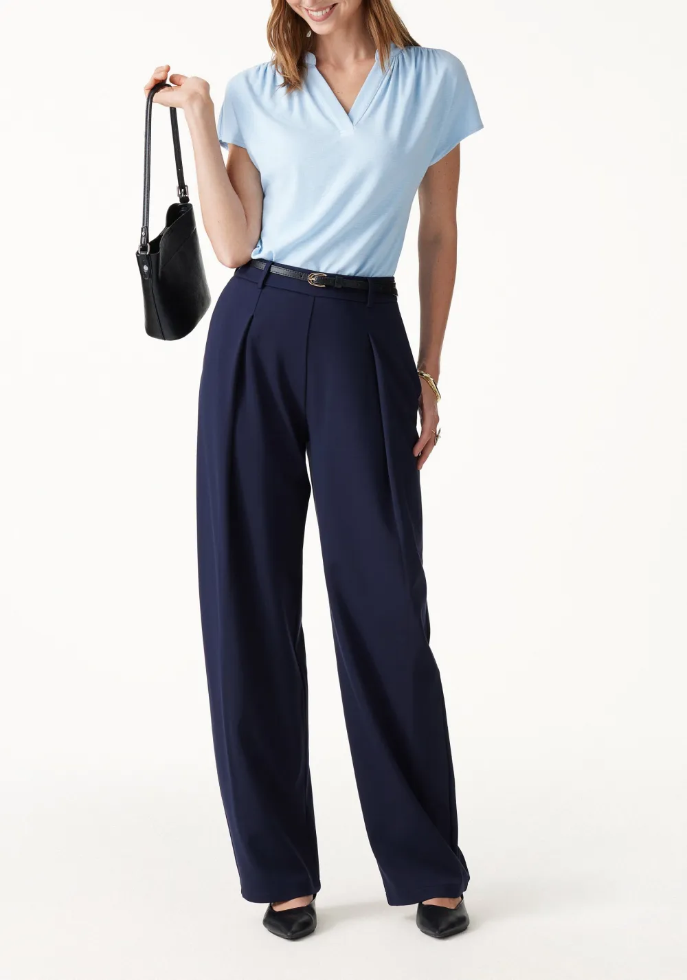 Collared V-Neck Short Sleeve Top