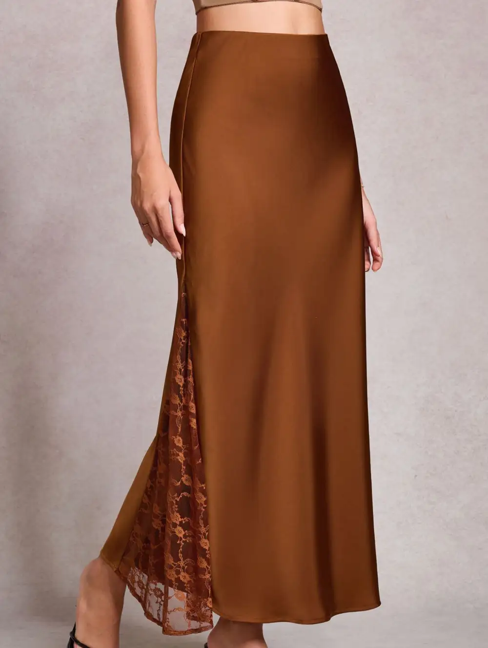 Satin Lace High Waist A-Line Skirt
