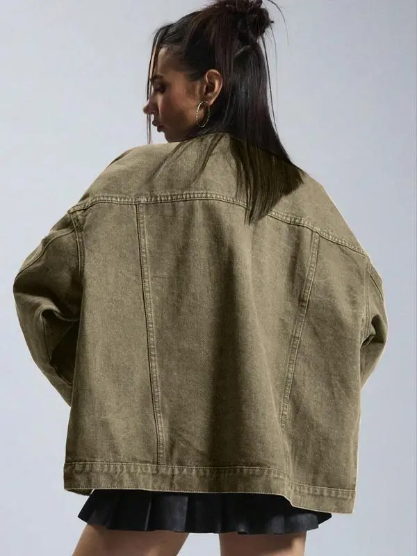 4-PACK Women's Solid Color Button Front Dropped Shoulder Denim Jacket