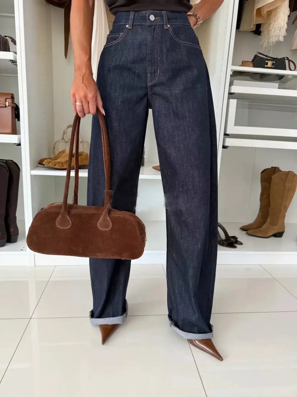 High Waist Wide Leg Washed Denim Jeans