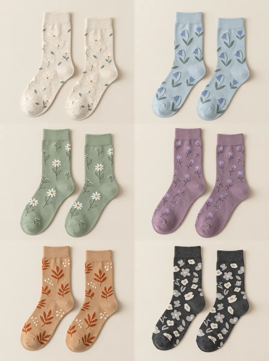 Women's Floral Botanical Crew Socks Six Pair Set