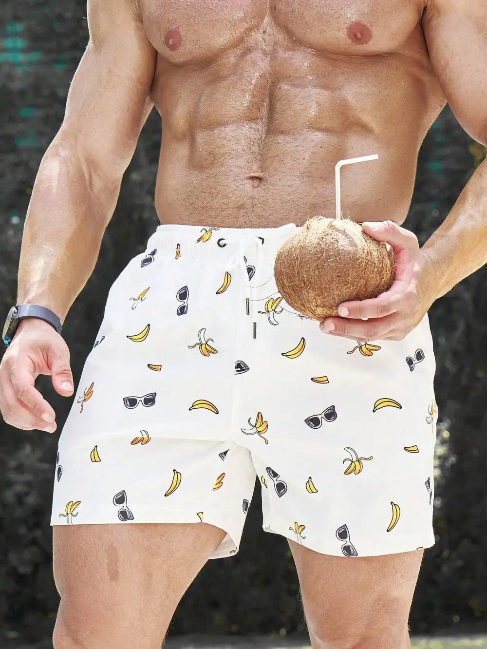 Men's Coastal Banana Print Swim Trunks