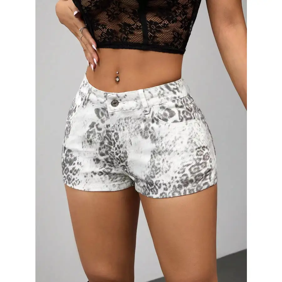 Leopard Print Denim Shorts