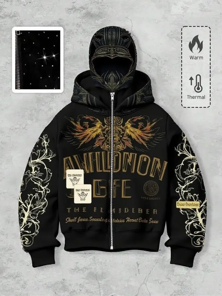 Men's Street-Style Rhinestone Windproof Warm 2-in-Hoodie w/Pockets & Zipper (Fall Winter) ships within 24 hours.Priority delivery in areas affected by heavy snow.