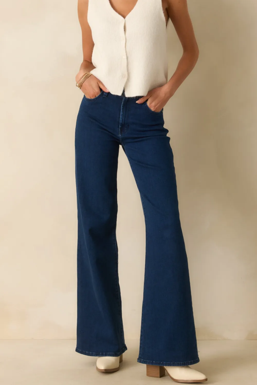 Dark Wash Cotton Wide Leg Jeans