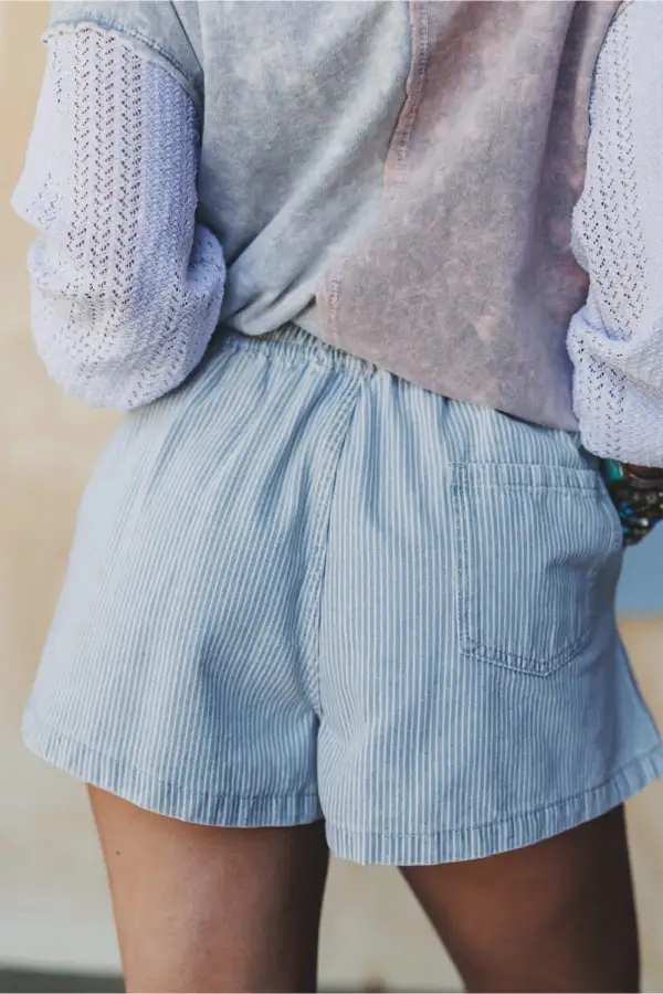 Striped Drawstring Elastic Waist High Waist Shorts