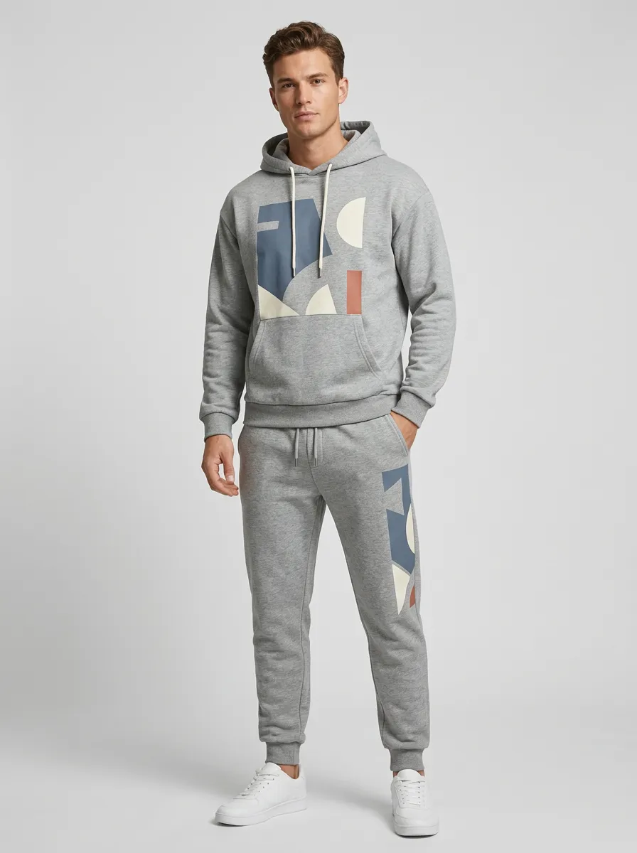 Men's Geometric Abstract Pattern Printed Hoodie Jogger Set