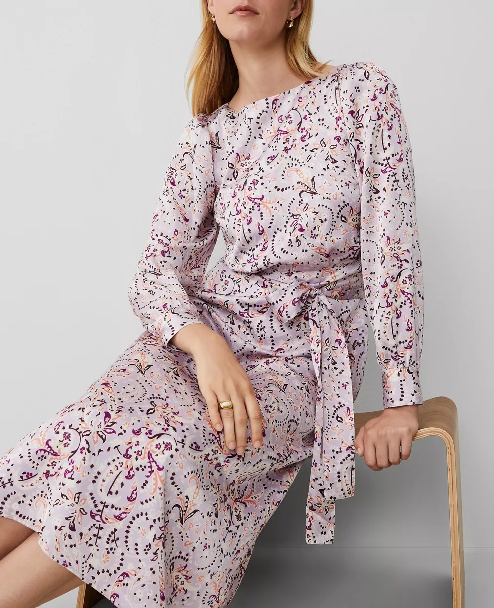 Floral Puff Shoulder Belted Flare Dress