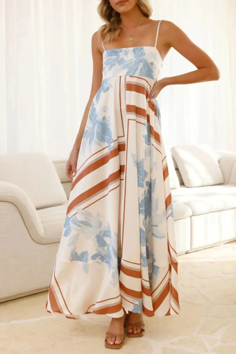 Printed Square Neck Maxi Dress