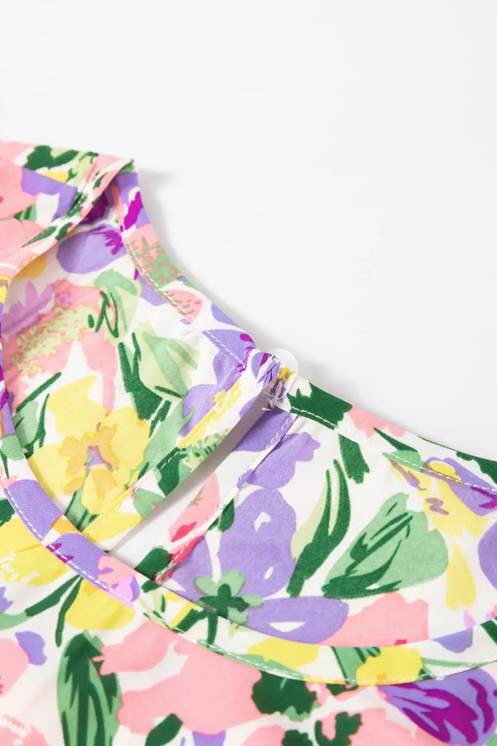 Floral Crew Neck Puff Sleeve Blouse