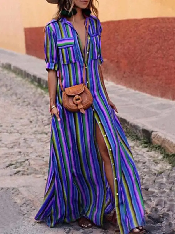 Sleeves Long Shirt Maxi Dress