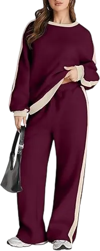 Women's 2 Piece Outfit Fleece Sweatsuit Casual Lounge Matching Sets Crewneck Loose Fit Cozy Sweatshirt & Straight Leg Sweatpants Womenswear Clothes Chic