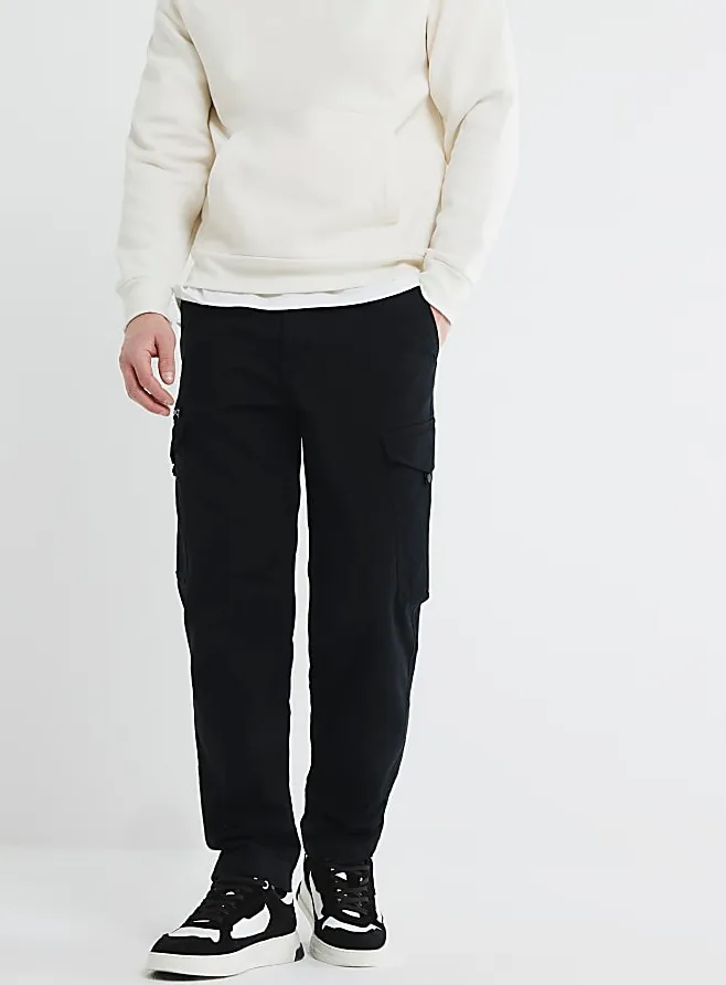 Men's Black Regular Multi-Pocket Overalls