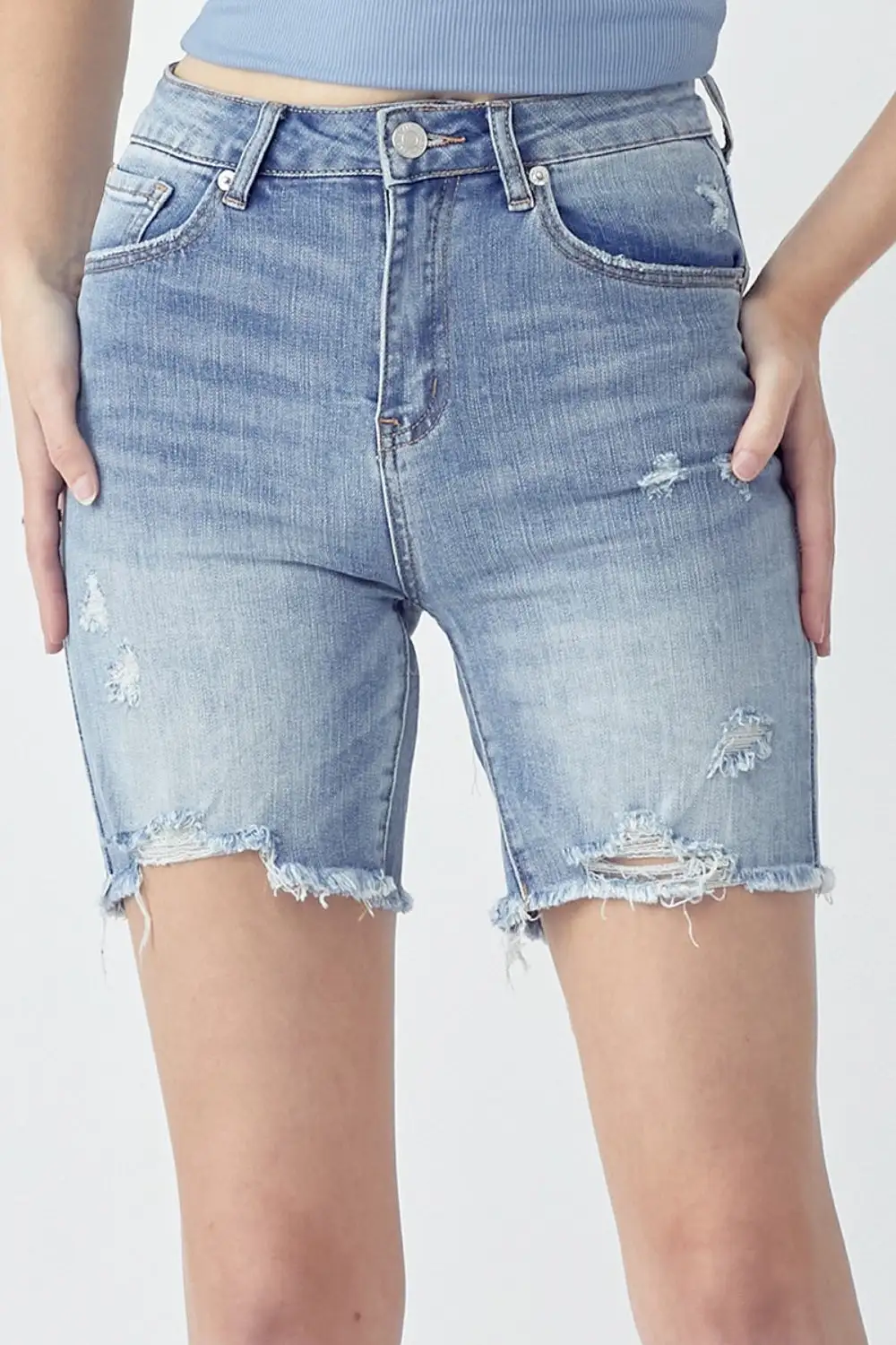 High Rise Distressed Shorts Denim Pants