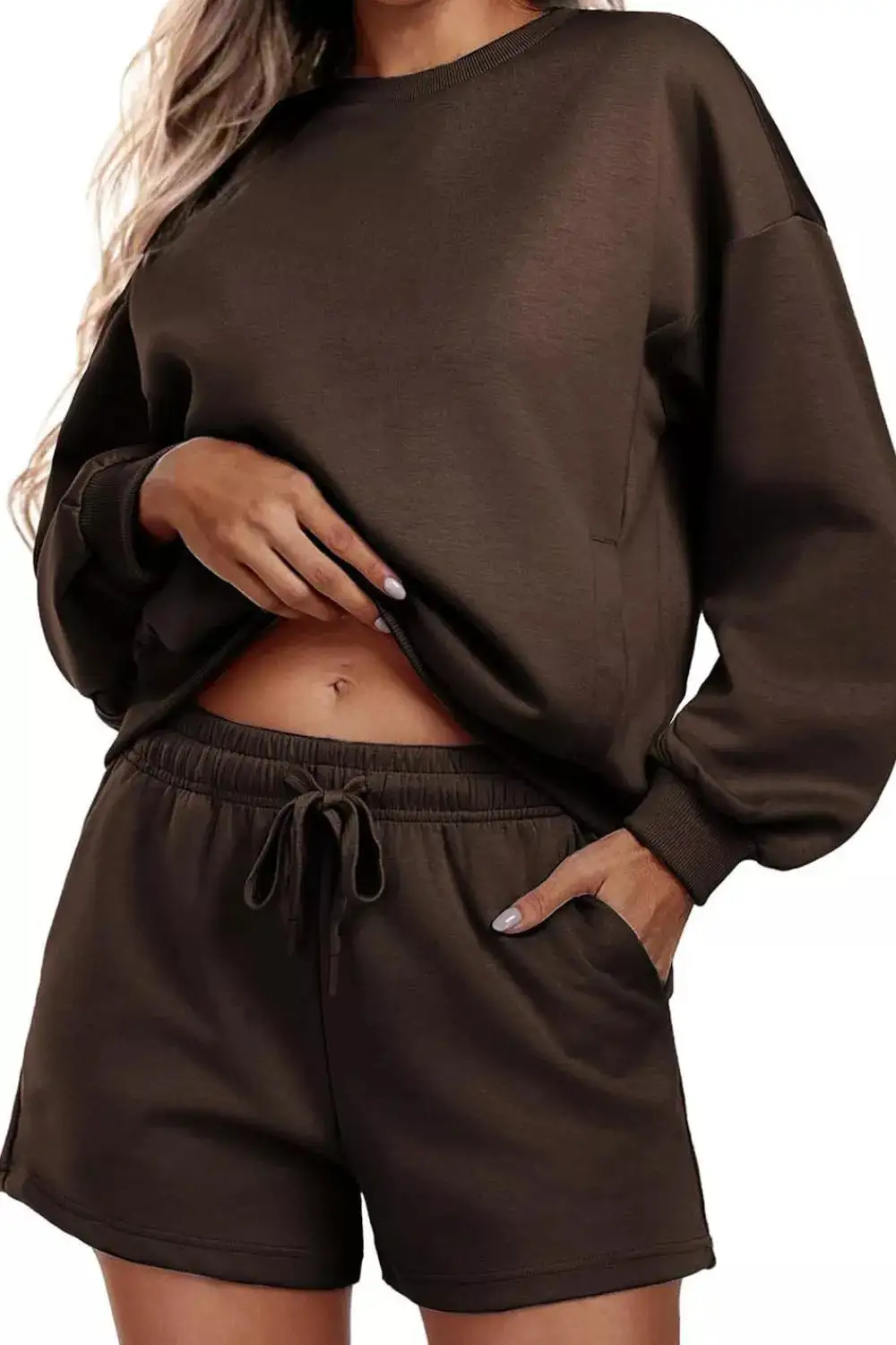 Round Neck Sweatshirt and Shorts Set