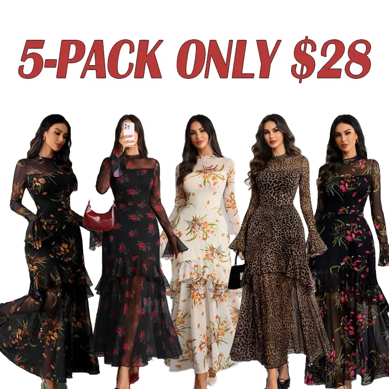 Women's Floral Print Dress, Elegant Gothic Long Sleeve Dress for Party Holiday Wedding Guest, Ladies Clothes for All Seasons