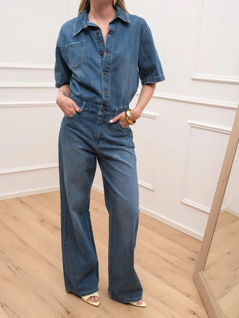 Maxi Button Front Cotton Jumpsuit