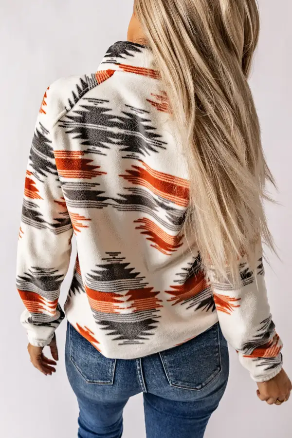Western Aztec Snap Button Fleece Jacket
