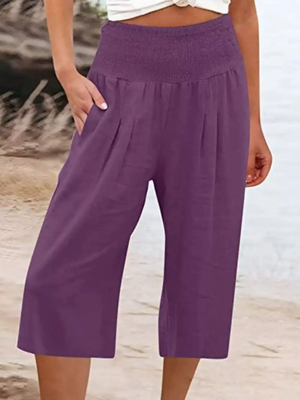 Smocked Wide Leg Capri Pants