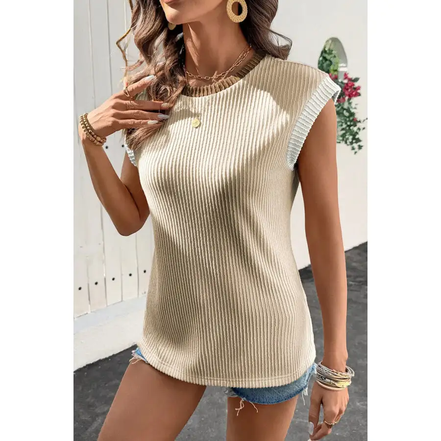 Contrast Trim Ribbed Knit Sleeveless Top
