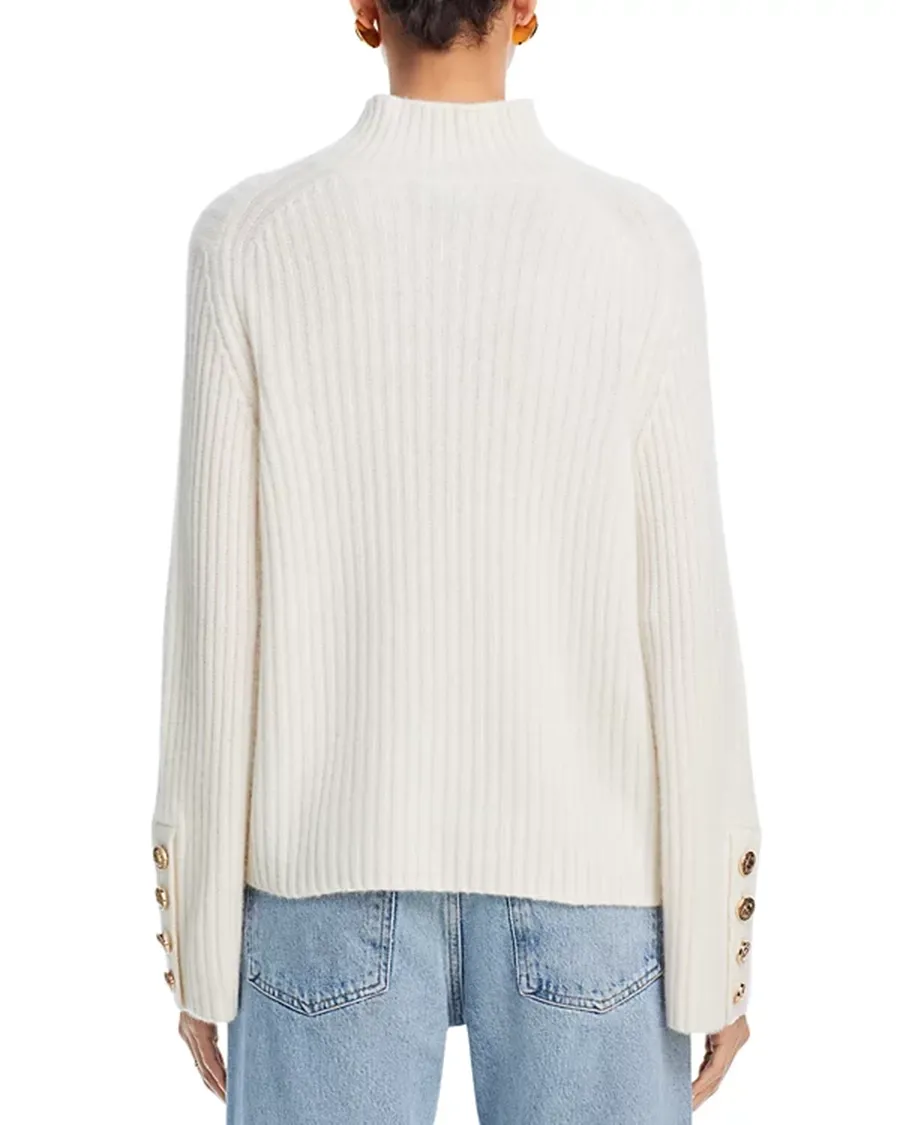 Cashmere Rib Knit Bell Sleeve Turtleneck Sweater