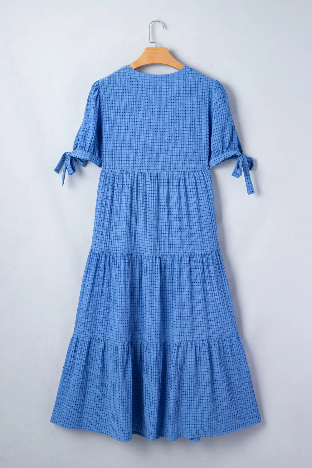Relaxed Shape Plaid Tiered Short Sleeve Midi Dress