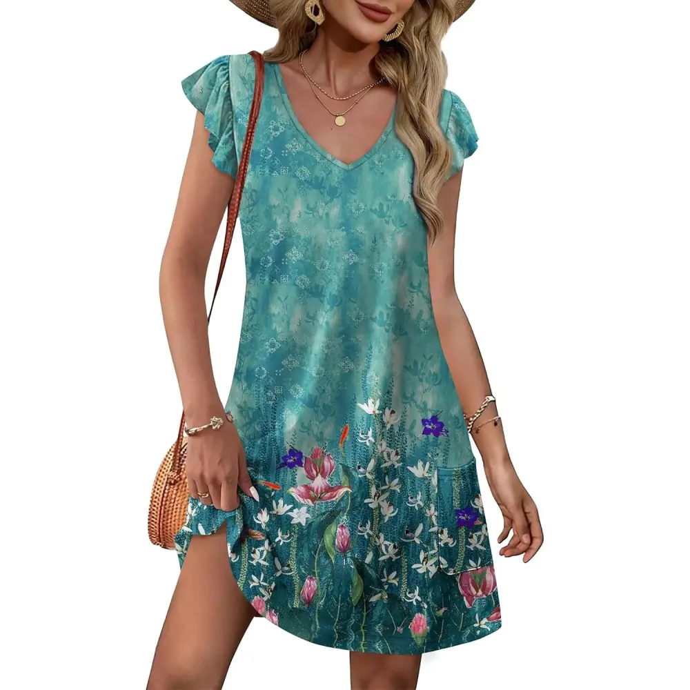 Women's Summer RuffledSleeve V-Neck Dress🔥9-Pack- Only $24